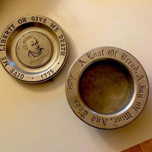 Two pewter silver color heavy metal dishes